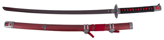 Katana S0315 del videojuedo Sekiro, réplica no oficial de 103 cm hoja de acero acabado en granate, vaina de madera roja, mango encordado negro. Con soporte. Ref. S0315