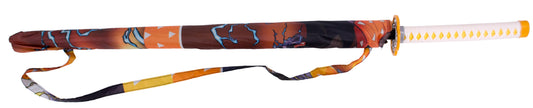 Katana Paraguas S0318 de Demon Slayer modelo Agatsuma Zenitsu réplica no oficial, mango con encordado blanco e imitación de piel