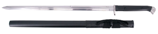 Katana Funcional S2026 de 102 cm hoja de acero al carbono 1065 con filo, con vaina negra y encordado negro, mango de plástico texturizado, con caja de madera