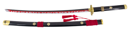 Katana S5005BK Katana Enma de Zoro de One Piece réplica no oficial de 103,5 cm hoja de acero acabado en negro con detalles en rojo y el corte en satinado, mango negro con detalles en dorado. Ref. S5005BK