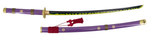 Katana Funcional S5005H Katana Enma de Zoro de One Piece réplica no oficial acabada en lila, de 108 cm hoja de acero al carbono AISI 1045 acabada en negro con detalles en el corte amarillos y verdes