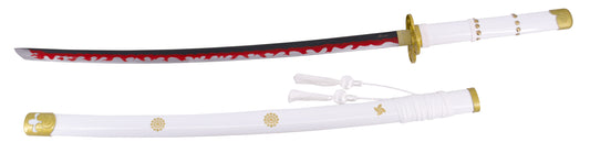 Katana S5005W Katana Enma de Zoro de One Piece réplica no oficial de 103,5 cm hoja de acero acabado en negro con detalles en rojo y el corte en satinado, mango blanco con detalles en dorado. Ref. S5005W