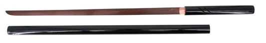 Shirasaya Funcional S5007 de 105 cm hoja de acero de damasco rojo AISI 1045 con filo, con vaina y mango de madera acabada en negro lacado, con caja de madera