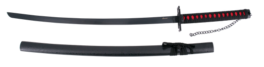 Katana S5013 Tensa Zagetsu Ichigo Kurosaki de Bleach réplica no oficial de 102 cm hoja de acero negra, vaina negra, mango encordado negro. Ref. S5013