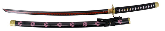 Katana Funcional S5015H Shusui de Zoro de One Piece réplica no oficial de 105 cm hoja de acero al carbono AISI 1045 acabada en negro con dentado en rojo, mango con encordado negro