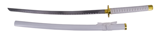 Katana S5018 Shusui Wado Ichimonji de Zoro de One Piece réplica no oficial de 103 cm hoja de acero acabado satinado, mango con encordado blanco, con soporte. Ref. S5018