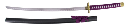 Katana S5025 de Hirako Shinii Sakanade de Bleach réplica no oficial de 104 cm hoja de acero, vaina negra con encordado morado, mango con encordado morado. Ref. S5025