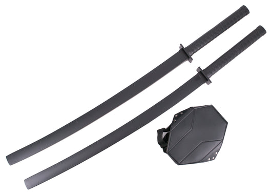 Set de dos Katanas con mochila S5026 de Deadpool réplica no oficial de 104 cm hoja de acero, vaina negra, mango negro. Ref. S5026