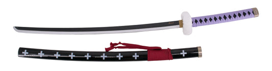 Katana S5029 de Trafalgar Law de One Piece réplica no oficial de 104 cm hoja de bambú negra con corte en satinado, mango con encordado morado y Tsuba forrada con terciopelo. Ref. S5029