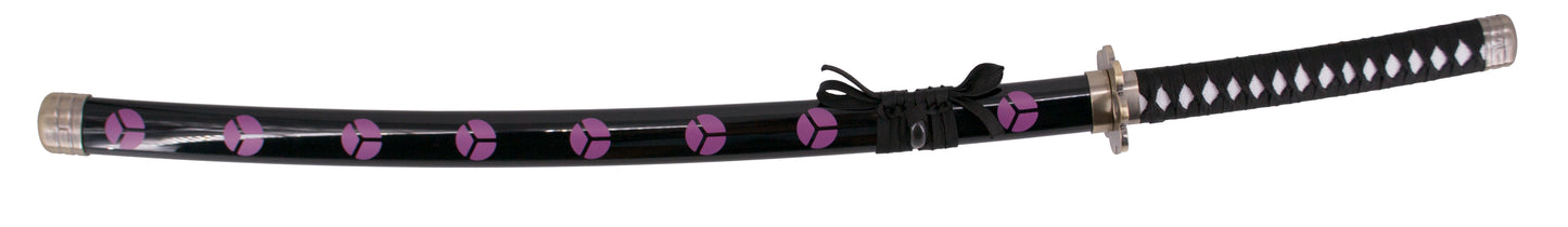 Katana S5034 Shusui de Zoro de One Piece réplica no oficial de 104 cm hoja de bambú negra con dentado en rojo, mango con encordado negro. Ref. S5034