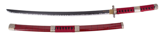 Katana S5035 Sandai Kitetsu de Zoro de One Piece réplica no oficial de 104 cm hoja de bambú negra con dentado satinado, mango con encordado burdeos. Ref. S5035