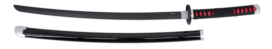 Katana S5036 de Demon Slayer empuñada por Kamado Tanjirou réplica no oficial de 105 cm hoja de bambú, mango con encordado negro con vaina negra con detalles en plateado. Ref. S5036