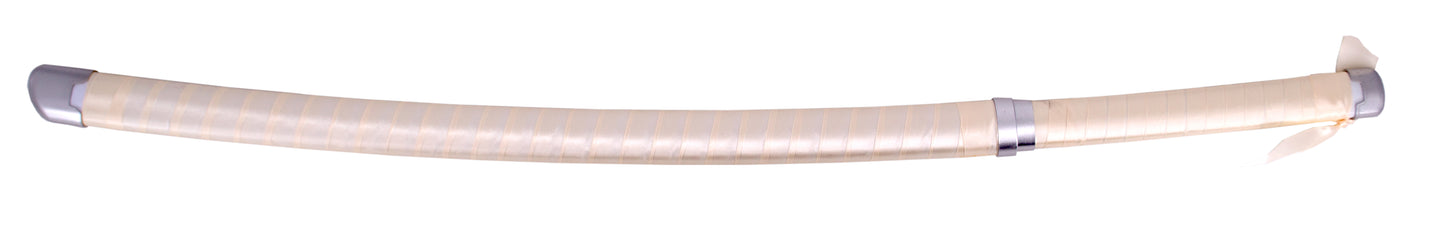 Katana S5038 de Demon Slayer Katana empuñada por Inosuke Hashibira réplica no oficial de 105 cm hoja de bambú, la hoja está dentada, mango con encordado blanco, vaina con encordado blanco. Ref. S5038