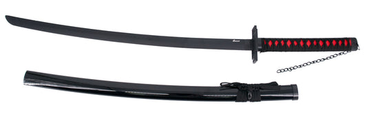 Katana S5064 Tensa Zagetsu Ichigo Kurosaki de Bleach réplica no oficial de 102 cm hoja de bambú negra, vaina negra, mango encordado negro. Ref S5064