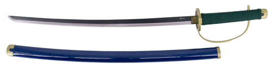 Katana S5071 espada de Shanks de One Piece, réplica no oficial de 102 cm hoja de acero negra con el corte en satinado, vaina de madera lacada acabada en azul, mango encordado verde. Ref. S5071