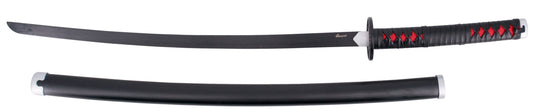 Katana S5083 de Demon Slayer empuñada por Kamado Tanjirou réplica no oficial de 105 cm hoja de acero, mango con encordado negro de polipiel e imitación de piel de raya en color rojo. Ref. S5083