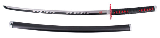 Katana S5084 de Demon Slayer Katana Mingshao empuñada por Kamado Tanjirou réplica no oficial de 105 cm hoja de acero, mango con encordado negro de polipiel e imitación de piel de raya en color rojo, vaina negra con detalles en gris. Ref. S5084