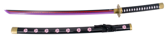 Katana Bambú LED S6051 Shusui de Zoro de One Piece réplica no oficial de 68,5 cm hoja de bambú acabada en negro con dentado en rojo, con tira de led en color morado, mango con encordado. Mecanismo de pilas AAA Ref. S6051