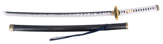 Katana Bambú LED S6055 de Vergil Yamato de Devil May Cry 5 réplica no oficial de 68,5 cm hoja de bambú en azul y gris, con tira de led en color blanco, mango encordado blanco. Mecanismo de pilas AAARef. S6055