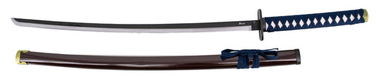 Katana S7010 de Yura Okkotsu de Jujustsu Kaisen, réplica no oficial. Tamaño de 104 cm hoja con hoja de acero acabada en negro con el corte en satinado de 67,5 cm, vaina marrón, mango encordado negro