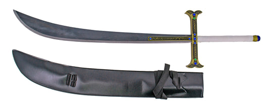 Espada S7014 Modelo de Milhawk de One Pice, Modelo No oficial, con un tamaño total 117 cm, hoja de acero en color negro y metal con decorados en dorado y perlas en azul, mango encordado en color blanco