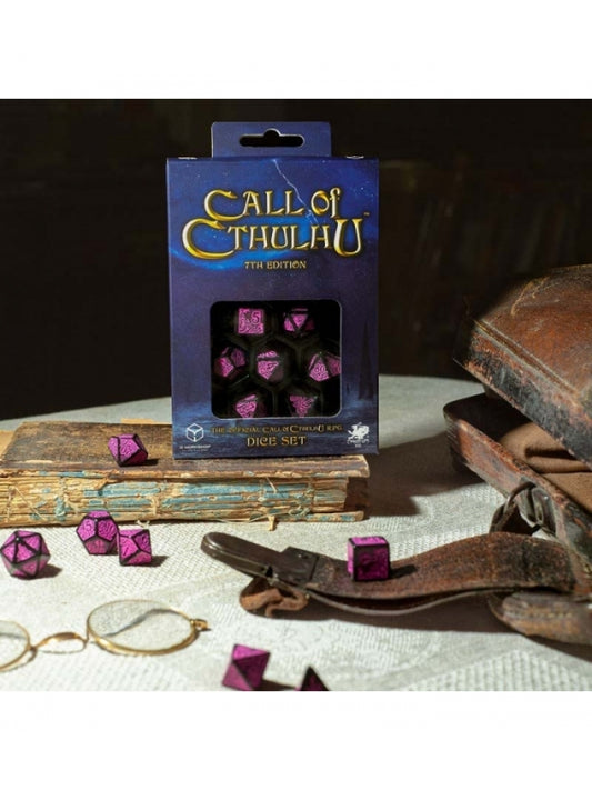 Dados Call of Cthulhu 7º edición en negro y magenta (7 unidades) - Q Workshop
