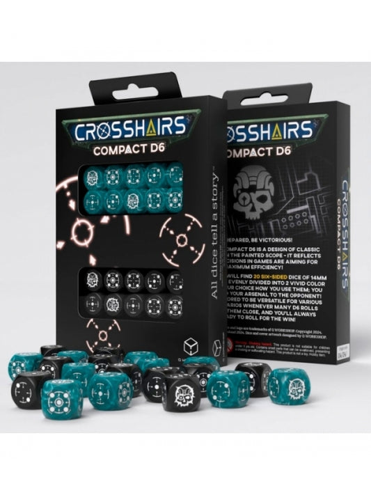 Dados Crosshairs Compact D6 en Azul y Negro (7 unidades) - Q Workshop