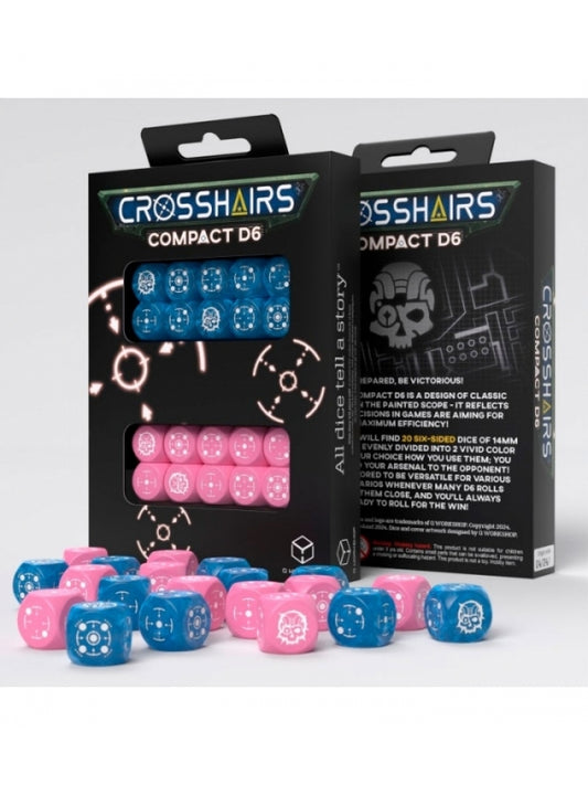 Dados Crosshairs Compact D6 en Azul y Rosa (7 unidades) - Q Workshop