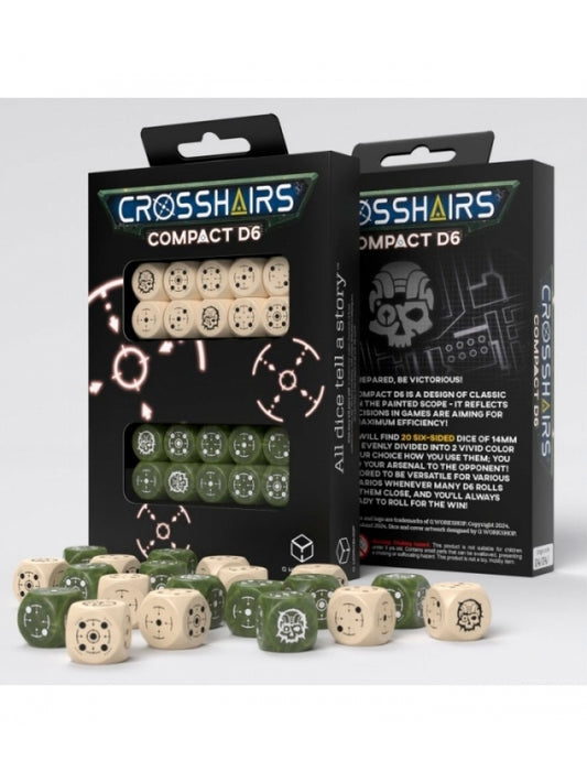 Dados Crosshairs Compact D6 en Beige y Verde (7 unidades) - Q Workshop