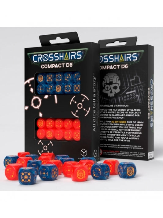 Dados Crosshairs Compact D6 en Cobalto y Rojo (7 unidades) - Q Workshop