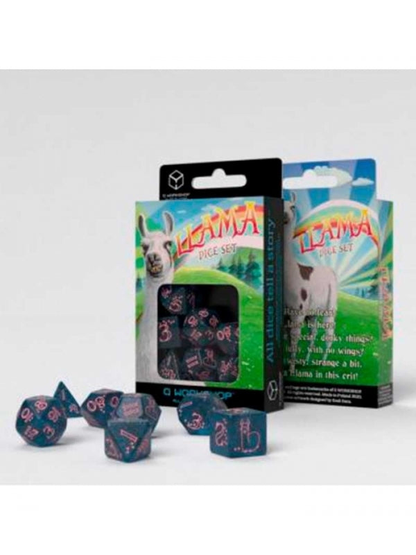 Dados de Llamas en azul y rosa brillantes (7 unidades) - Q Workshop