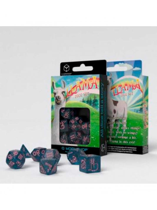 Dados de Llamas en azul y rosa brillantes (7 unidades) - Q Workshop