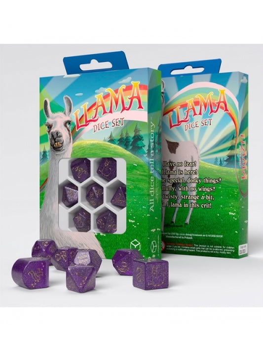 Dados de Llamas en morado y oro (7 unidades) - Q Workshop