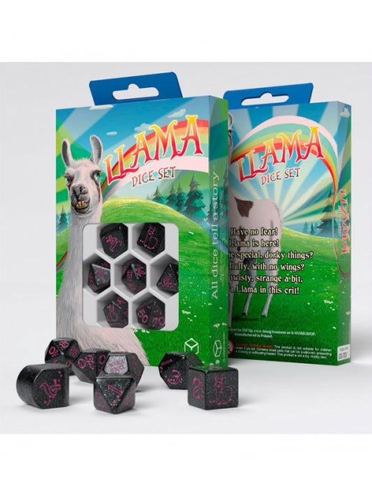 Dados de Llamas en negro y rosa (7 unidades) - Q Workshop