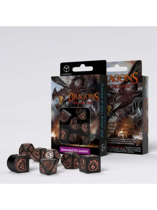 Dados Dragons Modern: Obsidian (7 unidades) - Q Workshop