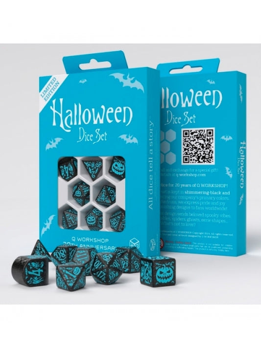 Dados Halloween 20º aniversario en Negro y Turquesa (7 unidades) - Q Workshop
