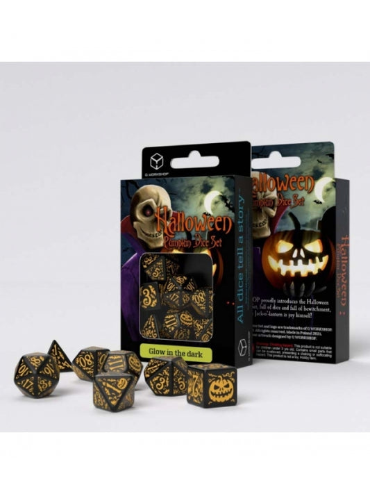 Dados Halloween de Calabaza Jack O’Lantern (7 unidades) - Q Workshop