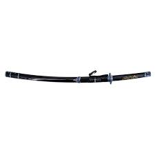Katana Funcional S2023H de 101,5 cm hoja de acero, vaina de madera negra lacada con detalles metálicos e imitación de piel de serpiente con detalles en azul