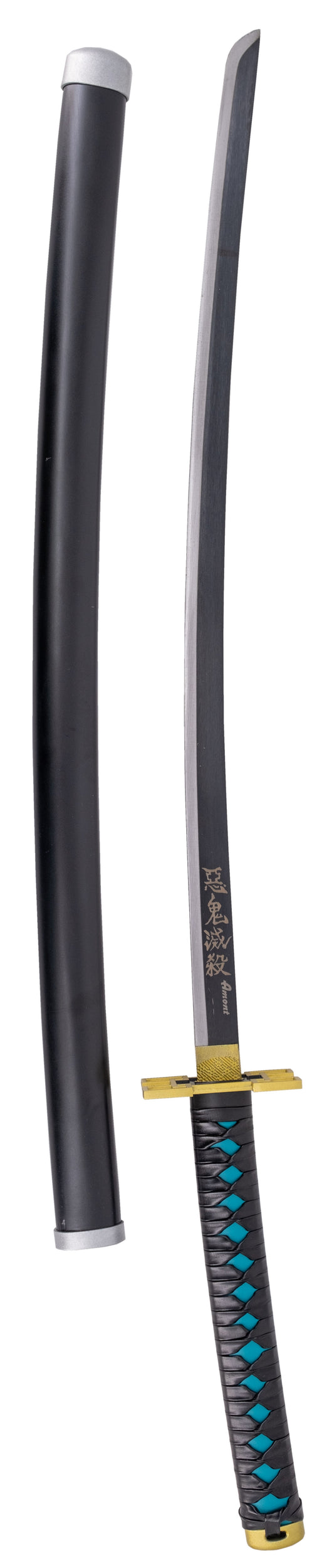 Katana S5093 de Demon Slayer empuñada por Tokitou Muichirou réplica no oficial de 103 cm hoja de acero acabada en negro con filo en satinado, mango con encordado negro de polipiel