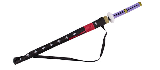 Katana Paraguas S0334 de One Piece modelo Trafalgar Law réplica no oficial, mango encordado lila con imitación piel de raya negra